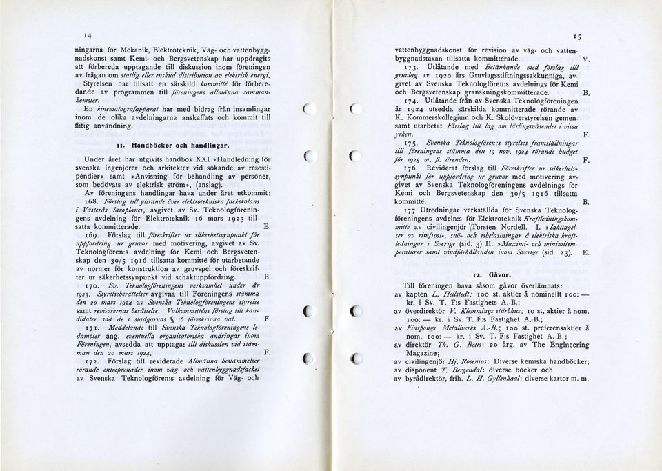 En kinematografapparat har med bidrag från insamlingar inom de olika avdelningarna anskaffats och kommit till flitig användning. II. Handböcker och handlingar.