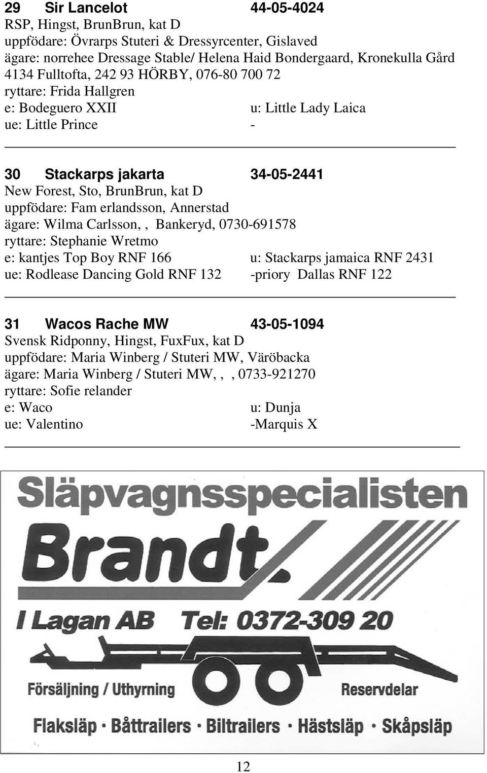 erlandsson, Annerstad ägare: Wilma Carlsson,, Bankeryd, 0730-691578 ryttare: Stephanie Wretmo e: kantjes Top Boy RNF 166 u: Stackarps jamaica RNF 2431 ue: Rodlease Dancing Gold RNF 132 -priory Dallas