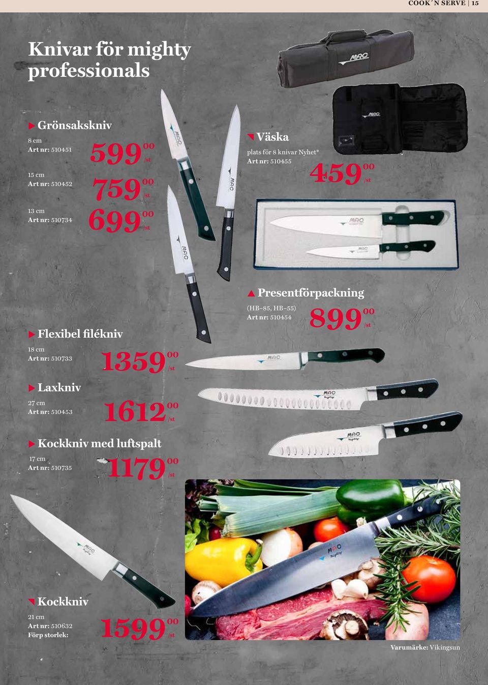 510733 1359 u Laxkniv 27 cm Art nr: 510453 1612 p Presentförpackning (HB 85, HB 55) Art nr: 510454 899 u