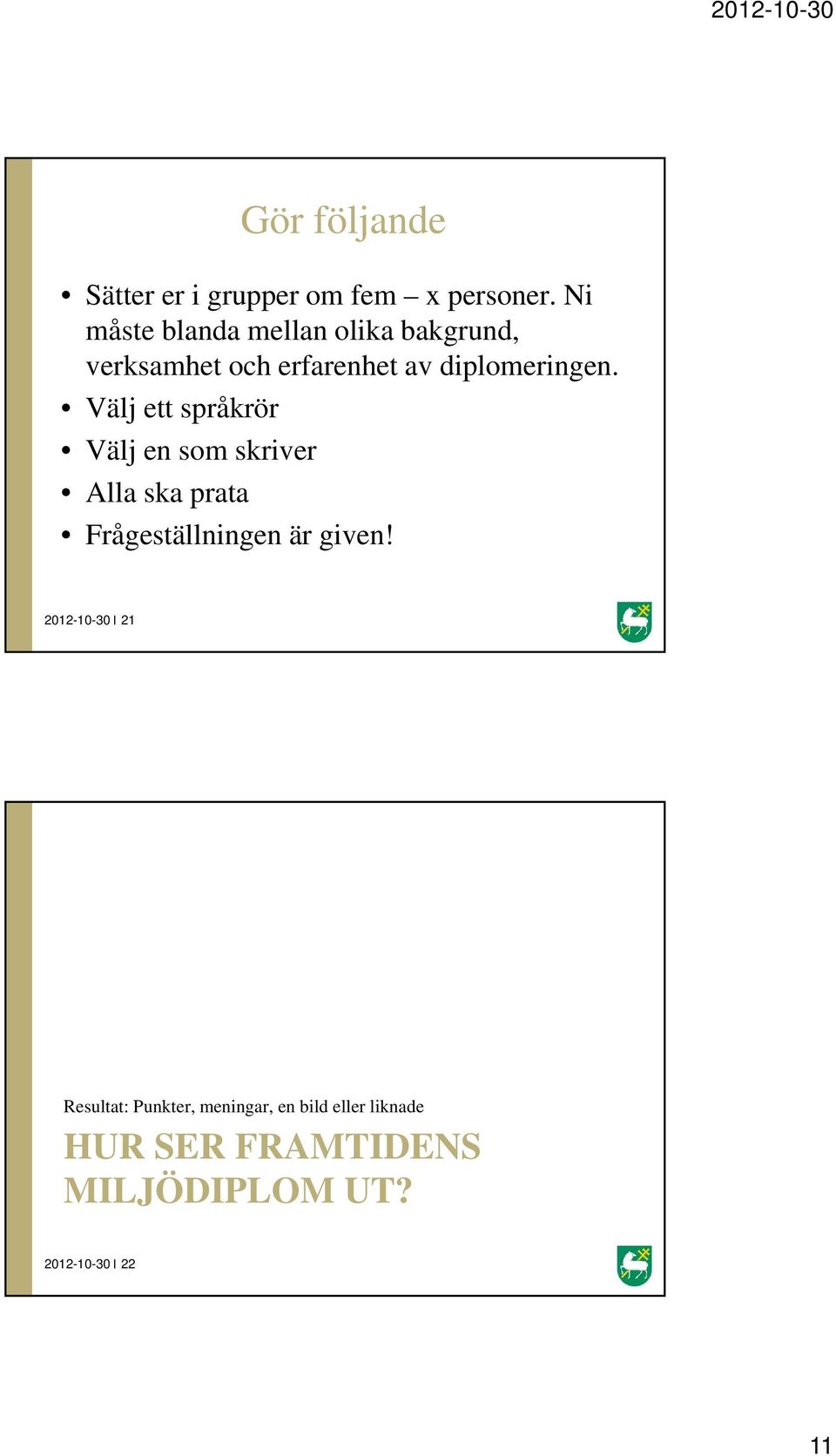 Välj ett språkrör Välj en som skriver Alla ska prata Frågeställningen är given!