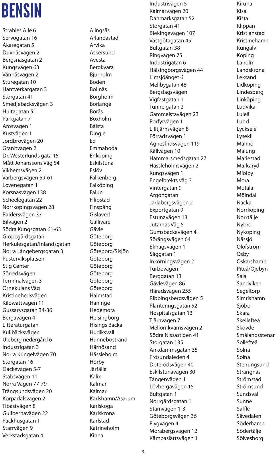 Herkulesgatan/Inlandsgatan Pusterviksplatsen Stig Center Sörredsvägen Terminalvägen 3 Örnekulans Väg Kristinehedsvägen Kilowattvägen 11 Gussarvsgatan 34-36 Bergavägen 4 Litteraturgatan Kullbäcksvägen