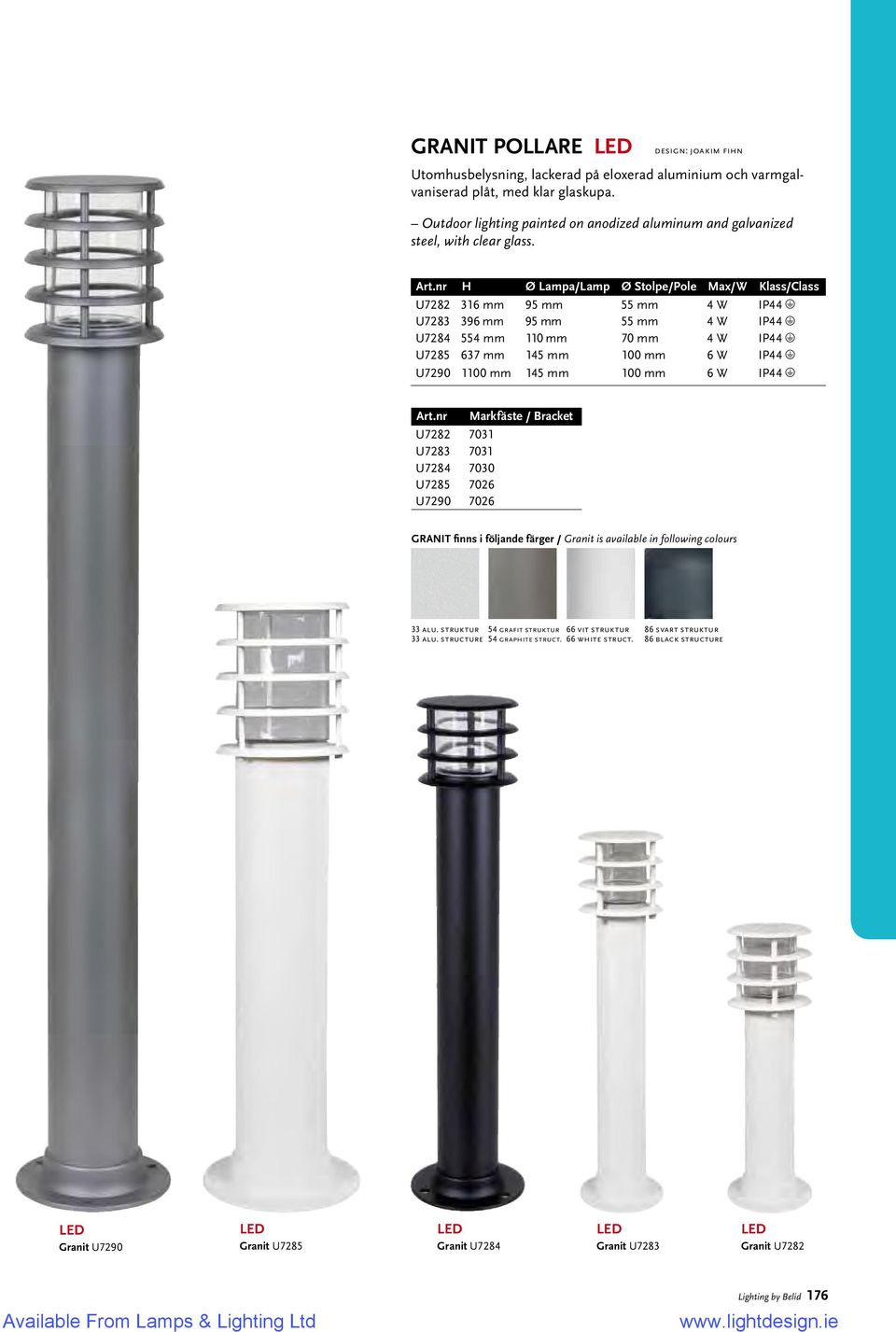 nr H Ø Lampa/Lamp Ø Stolpe/Pole Max/W Klass/Class U7282 316 mm 95 mm 55 mm 4 W IP44 U7283 396 mm 95 mm 55 mm 4 W IP44 U7284 554 mm 110 mm 70 mm 4 W IP44 U7285 637 mm 145
