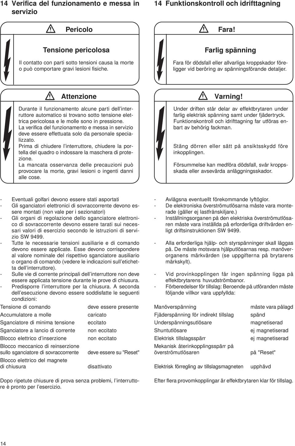 Farlig spänning Fara för dödsfall eller allvarliga kroppskador föreligger vid beröring av spänningsförande detaljer.