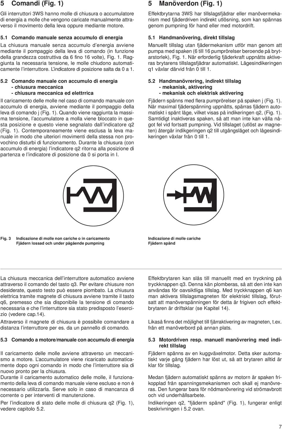 volte), Fig. 1. Raggiunta la necessaria tensione, le molle chiudono automaticamente l interruttore. L indicatore di posizione salta da 0 a 1. 5.