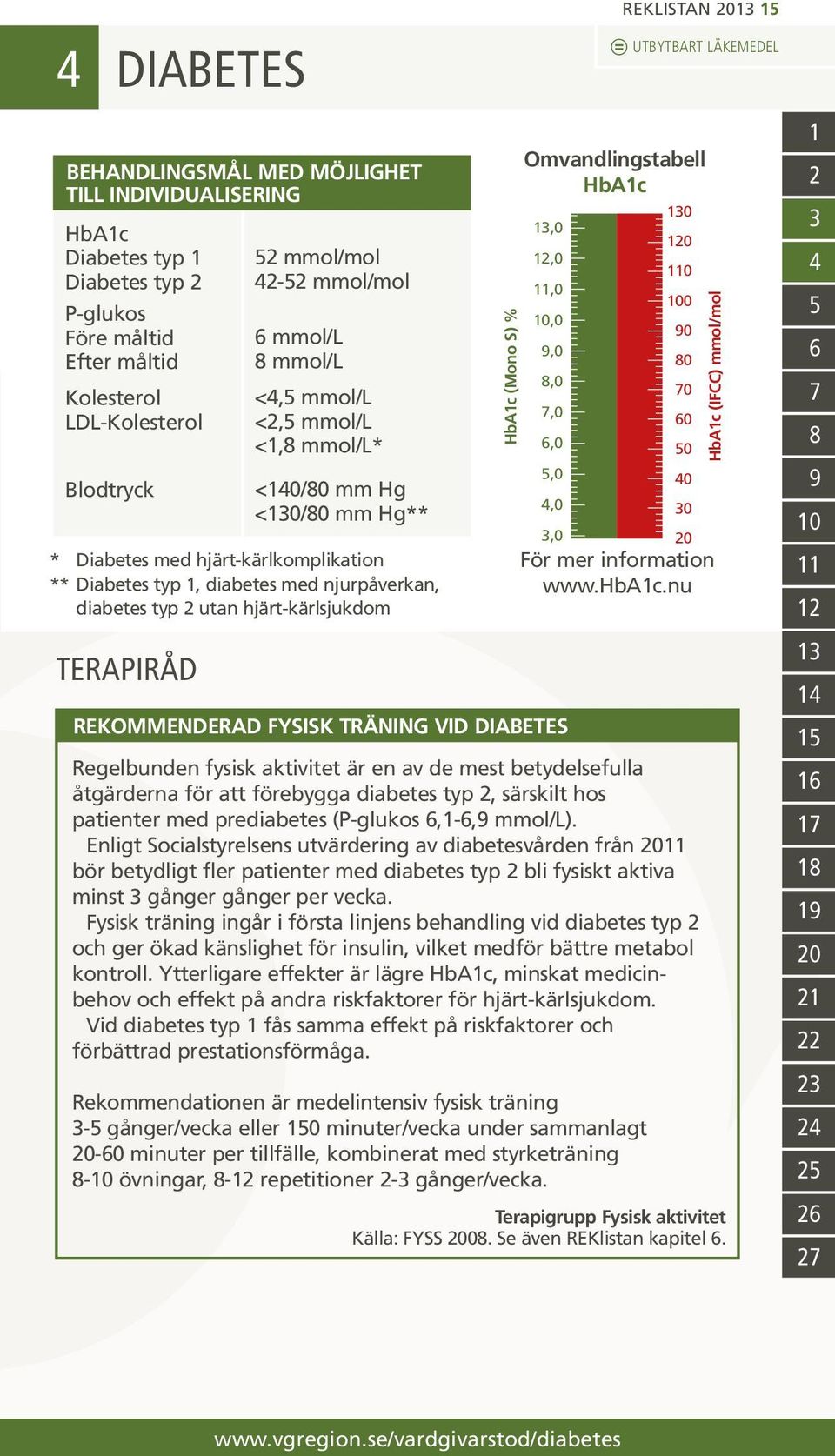 Rekommenderad Fysisk träning vid diabetes REKLISTAN 13 15 UTBYTBART LÄKEMEDEL Omvandlingstabell HbA1c För mer information www.hba1c.
