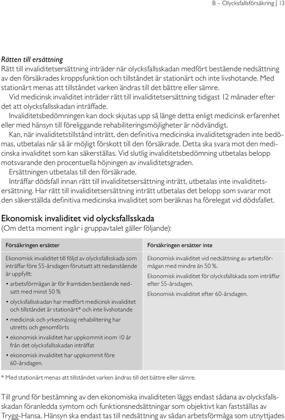 Vid medicinsk invaliditet inträder rätt till invaliditetsersättning tidigast 12 månader efter det att olycksfallsskadan inträffade.