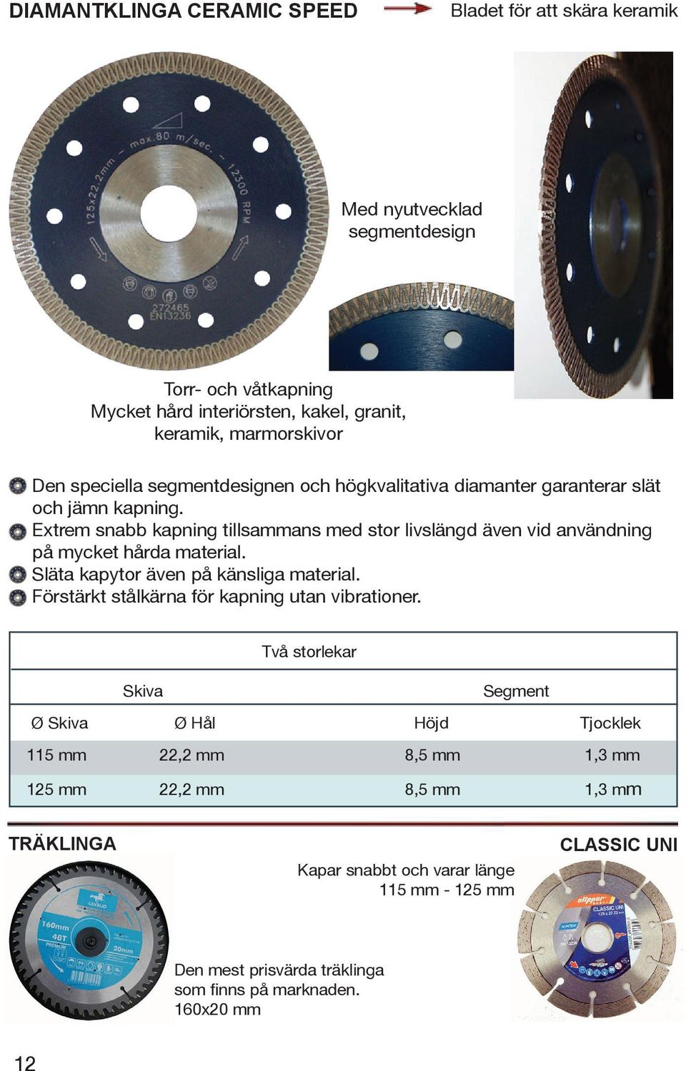 Extrem snabb kapning tillsammans med stor livslängd även vid användning på mycket hårda material. Släta kapytor även på känsliga material.