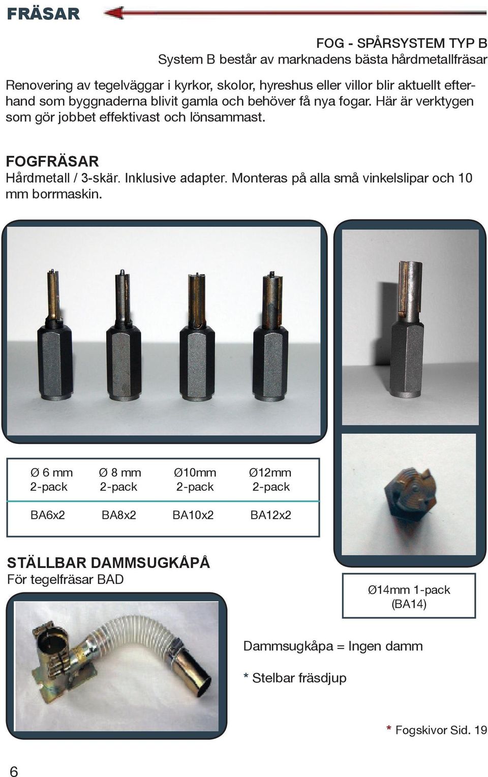 FOGFRÄSAR Hårdmetall / 3-skär. Inklusive adapter. Monteras på alla små vinkelslipar och 10 mm borrmaskin.