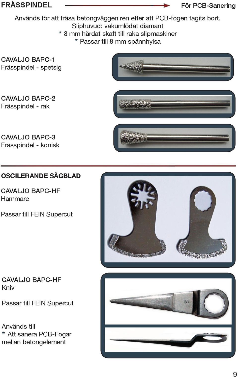 Frässpindel - spetsig CAVALJO BAPC-2 Frässpindel - rak CAVALJO BAPC-3 Frässpindel - konisk OSCILERANDE SÅGBLAD CAVALJO