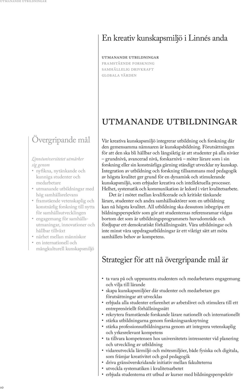 nytta för samhällsutvecklingen engagemang för samhällsutmaningar, innovationer och hållbar tillväxt närhet mellan människor en internationell och mångkulturell kunskapsmiljö Vår kreativa