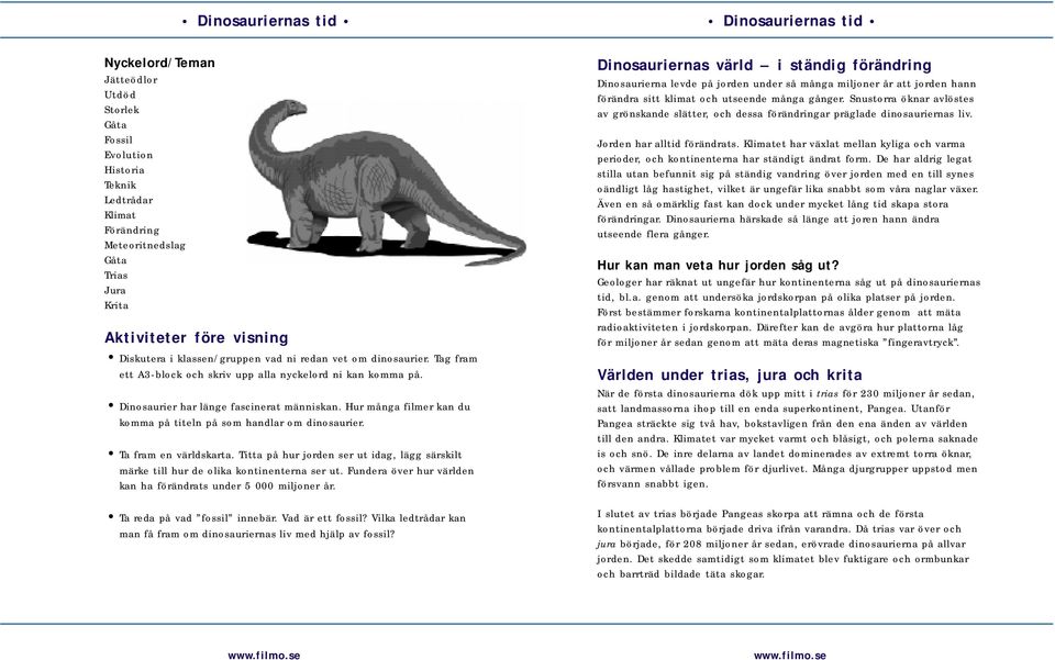 Hur många filmer kan du komma på titeln på som handlar om dinosaurier. Ta fram en världskarta. Titta på hur jorden ser ut idag, lägg särskilt märke till hur de olika kontinenterna ser ut.