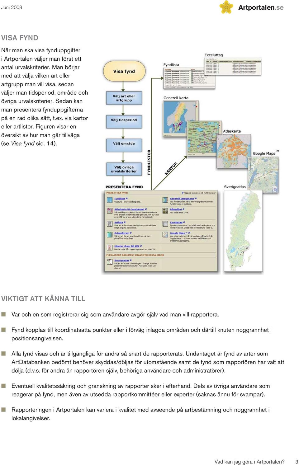 via kartor eller artlistor. Figuren visar en översikt av hur man går tillväga (se Visa fynd sid. 14).