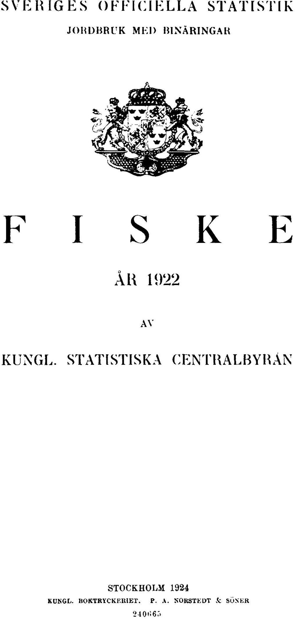 STATISTISKA CENTRALBYRÅN STOCKHOLM 1924