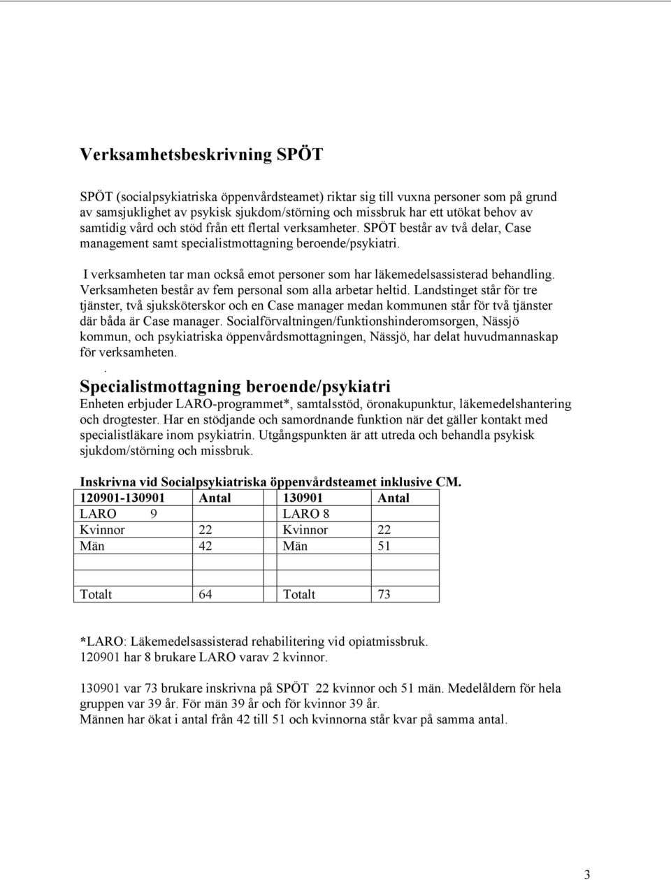 I verksamheten tar man också emot personer som har läkemedelsassisterad behandling. Verksamheten består av fem personal som alla arbetar heltid.