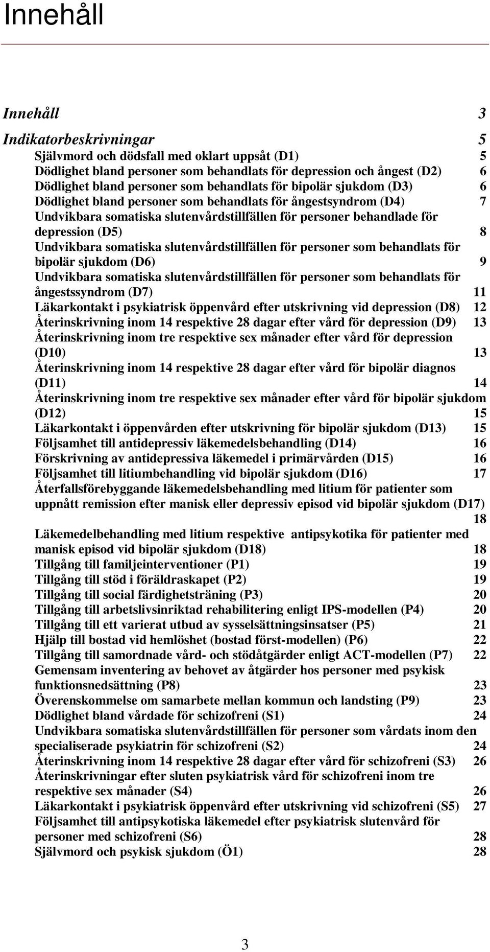 Undvikbara somatiska slutenvårdstillfällen för personer som behandlats för bipolär sjukdom (D6) 9 Undvikbara somatiska slutenvårdstillfällen för personer som behandlats för ångestssyndrom (D7) 11