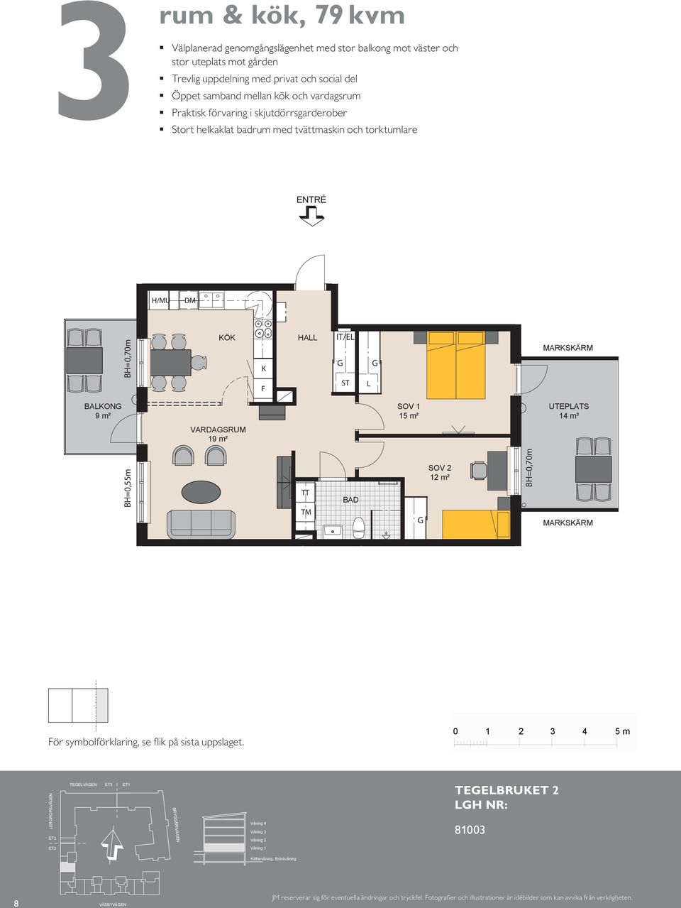 plats för två Balkong mot gård H/MU BAKON 9 m² BAKON 9 m² H/MU BAKON 8 BH 0,55 m KÖK KÖK VARDASRUM 19 m² K K HA IT/E BH 0,70 m HA IT/E 15 m² 15 m² MARKSKÄRM UTEPATS 14 m² MARKSKÄRM UTEPATS 14 m²