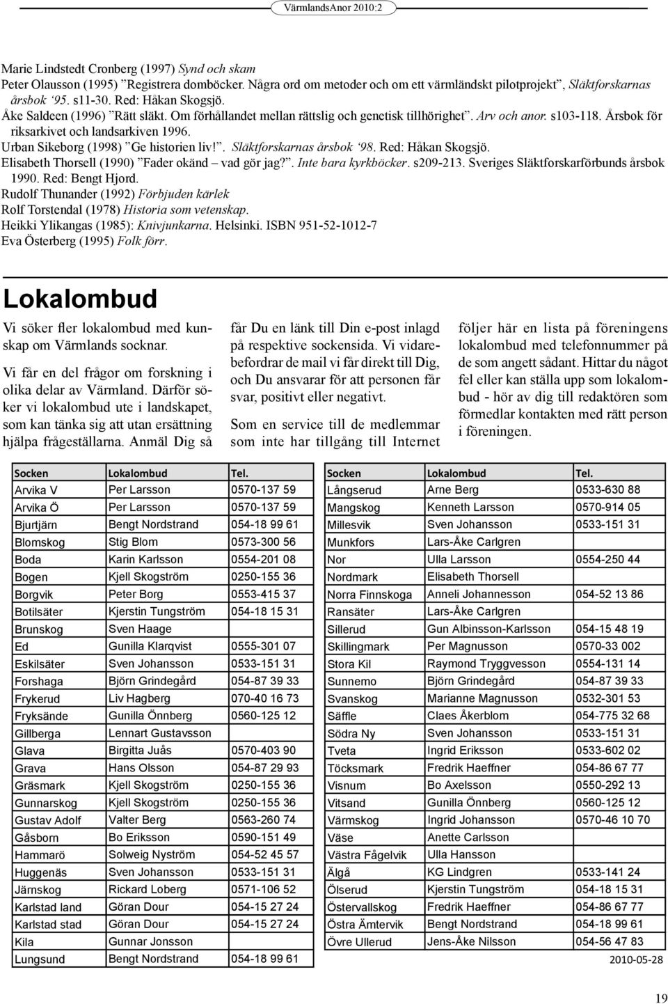 Urban Sikeborg (1998) Ge historien liv!. Släktforskarnas årsbok 98. Red: Håkan Skogsjö. Elisabeth Thorsell (1990) Fader okänd vad gör jag?. Inte bara kyrkböcker. s209-213.