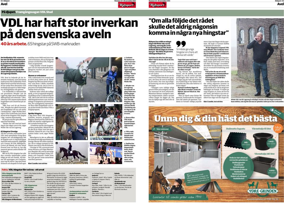 Cardento känner alla till, men han har haft fler än 60 kollegor som på ett eller annat sätt passerat familjen van de Lagewegs händer. avelsbas inom SWB med sina över 1 300 avkommor.