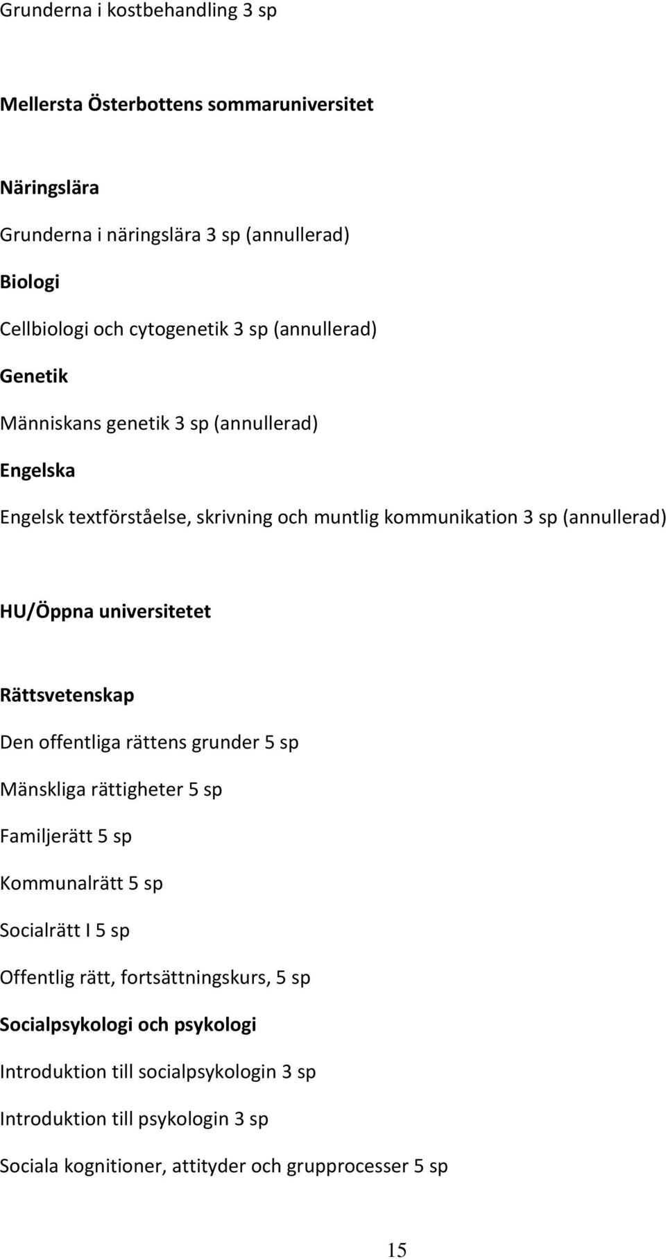 universitetet Rättsvetenskap Den offentliga rättens grunder 5 sp Mänskliga rättigheter 5 sp Familjerätt 5 sp Kommunalrätt 5 sp Socialrätt I 5 sp Offentlig rätt,