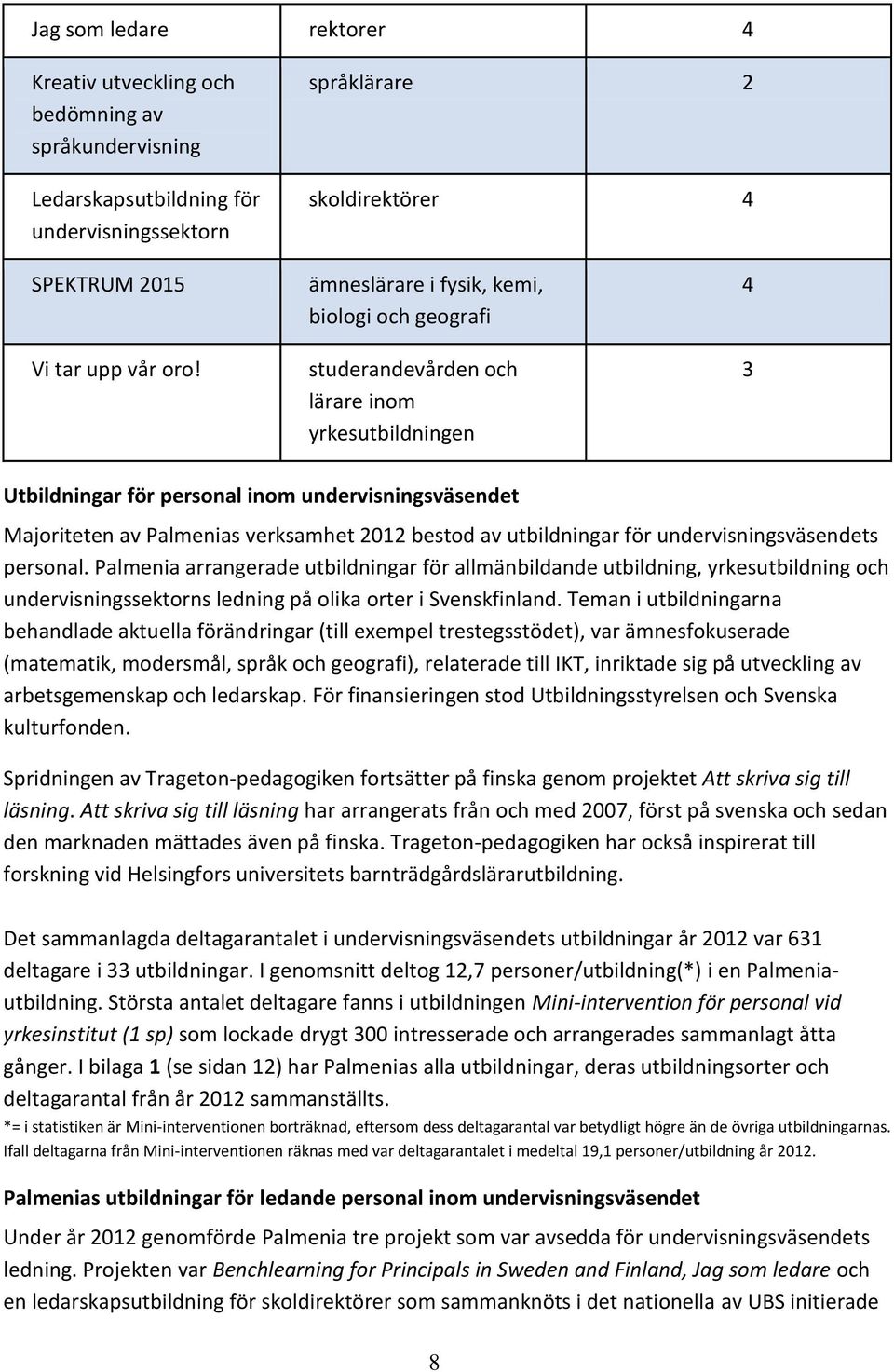 bestod av utbildningar för undervisningsväsendets personal.
