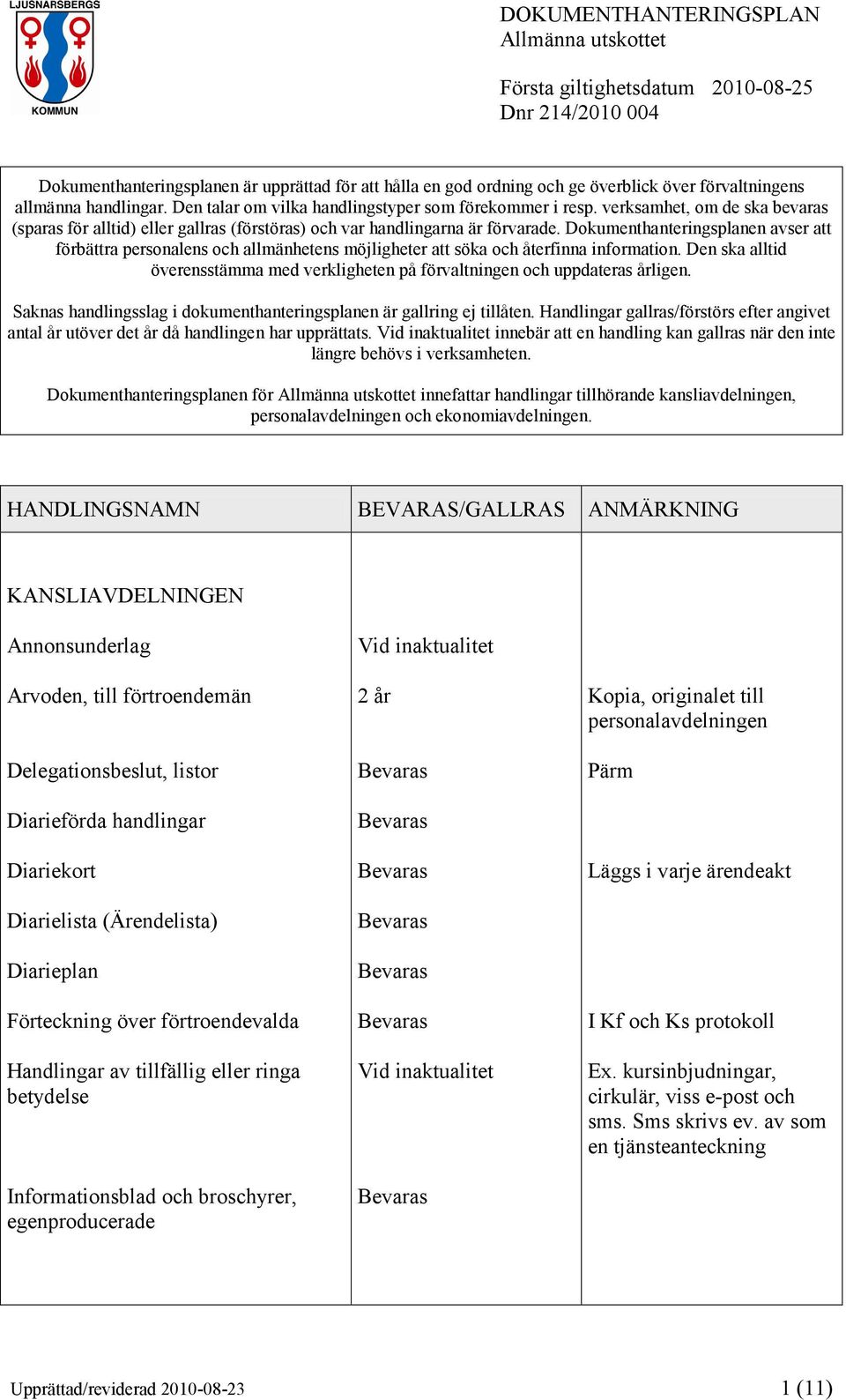 Dokumenthanteringsplanen avser att förbättra personalens och allmänhetens möjligheter att söka och återfinna information.