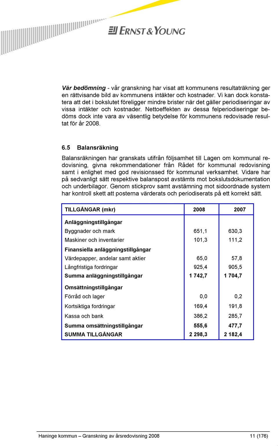 Nettoeffekten av dessa felperiodiseringar bedöms dock inte vara av väsentlig betydelse för kommunens redovisade resultat för år 2008. 6.