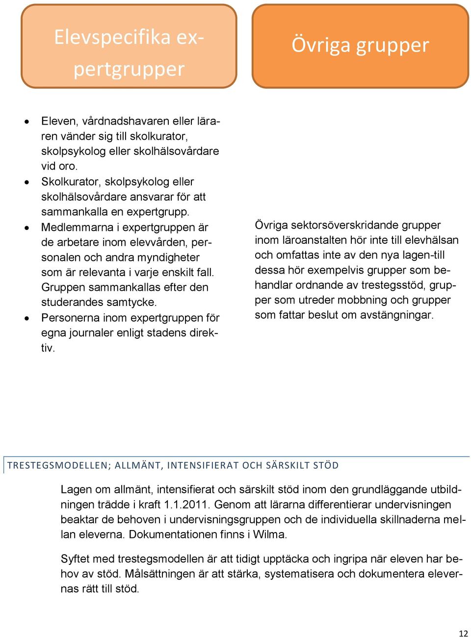 Medlemmarna i expertgruppen är de arbetare inom elevvården, personalen och andra myndigheter som är relevanta i varje enskilt fall. Gruppen sammankallas efter den studerandes samtycke.