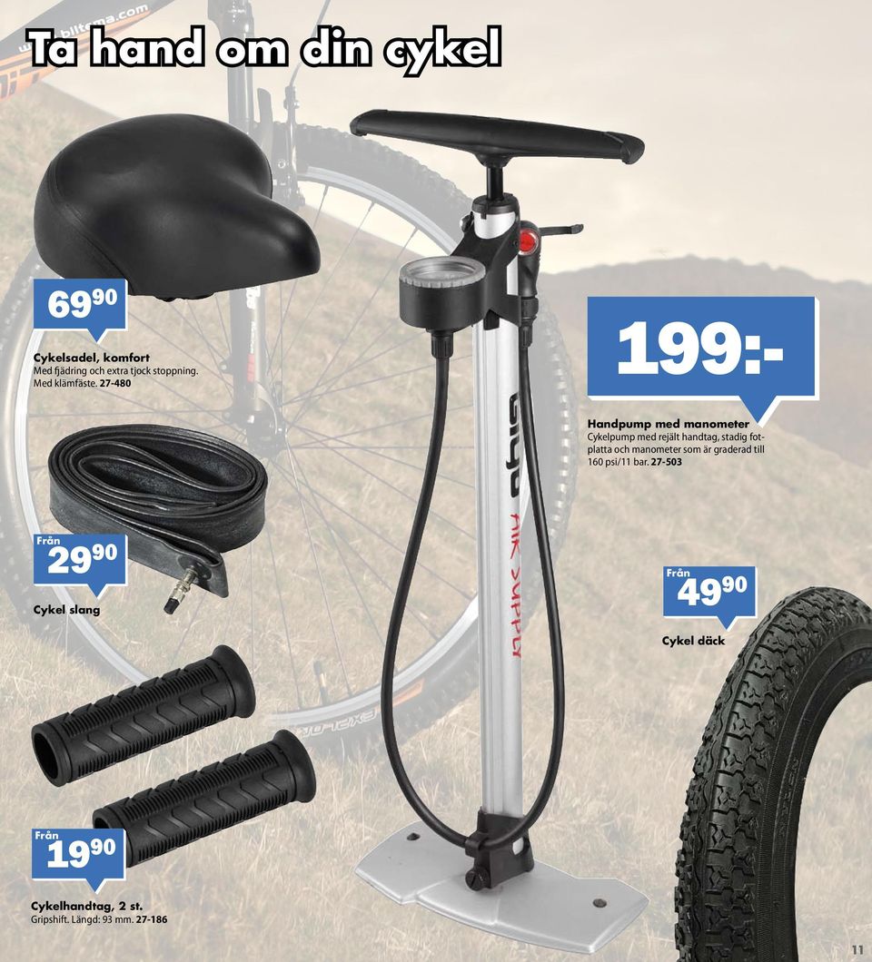 27-480 199:- Handpump med manometer Cykelpump med rejält handtag, stadig fotplatta och