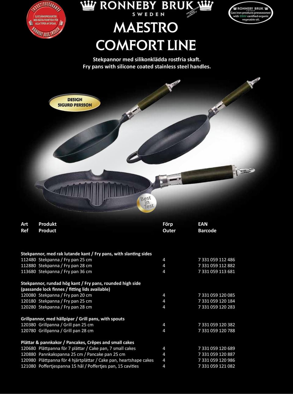 7 331 059 112 882 113680 Stekpanna / Fry pan 36 cm 4 7 331 059 113 681 Stekpannor, rundad hög kant / Fry pans, rounded high side (passande lock finnes / fitting lids available) 120080 Stekpanna / Fry