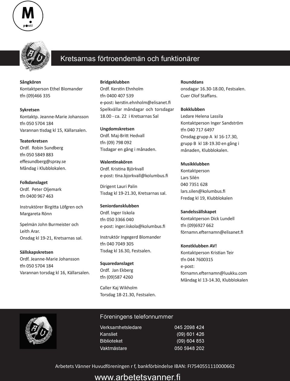 Peter Oljemark tfn 0400 967 463 Instruktörer Birgitta Löfgren och Margareta Rönn Spelmän John Burmeister och Leith Arar. Onsdag kl 19-21, Kretsarnas sal. Sällskapskretsen Ordf.