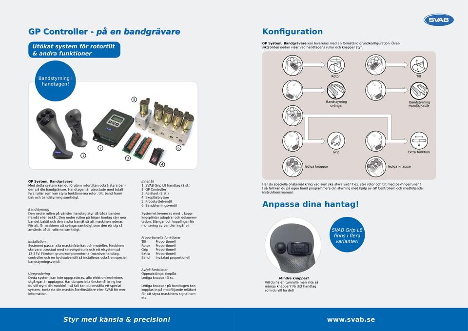 svänga framåt/bakåt 3 6 Etra funktion GP System, Bandgrävare Med detta system kan du förutom rotortilten också styra banden på din bandgrävare.