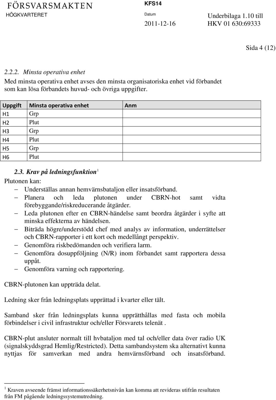 Planera och leda plutonen under CBRN-hot samt vidta förebyggande/riskreducerande åtgärder. Leda plutonen efter en CBRN-händelse samt beordra åtgärder i syfte att minska effekterna av händelsen.