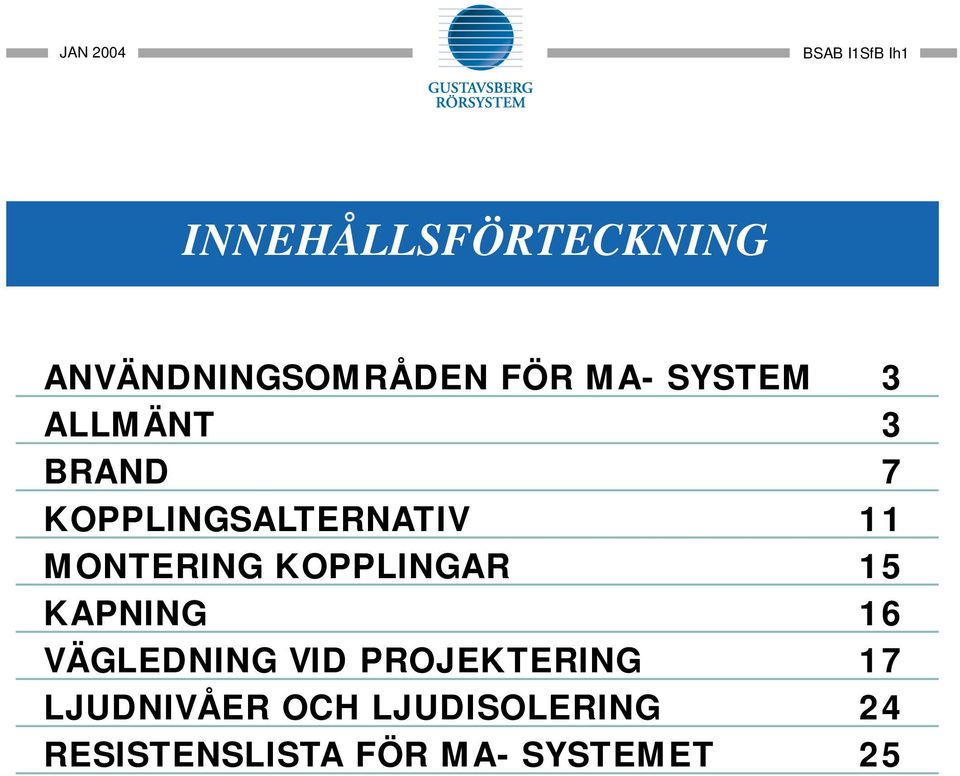 KOPPLINGAR 15 KAPNING 16 VÄGLEDNING VID PROJEKTERING