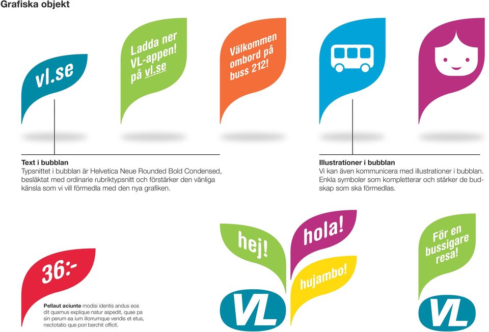 vill förmedla med den nya grafiken. Illustrationer i bubblan Vi kan även kommunicera med illustrationer i bubblan.