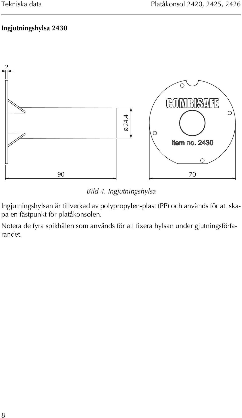 Ingjutningshylsa Ingjutningshylsan är tillverkad av polypropylen-plast (PP)