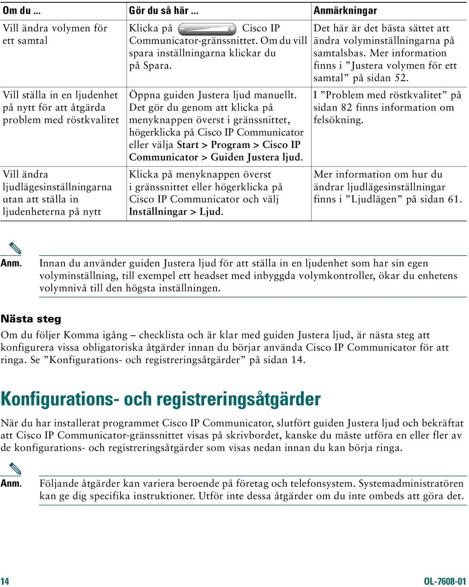 nytt Klicka på Cisco IP Communicator-gränssnittet. Om du vill spara inställningarna klickar du på Spara. Öppna guiden Justera ljud manuellt.
