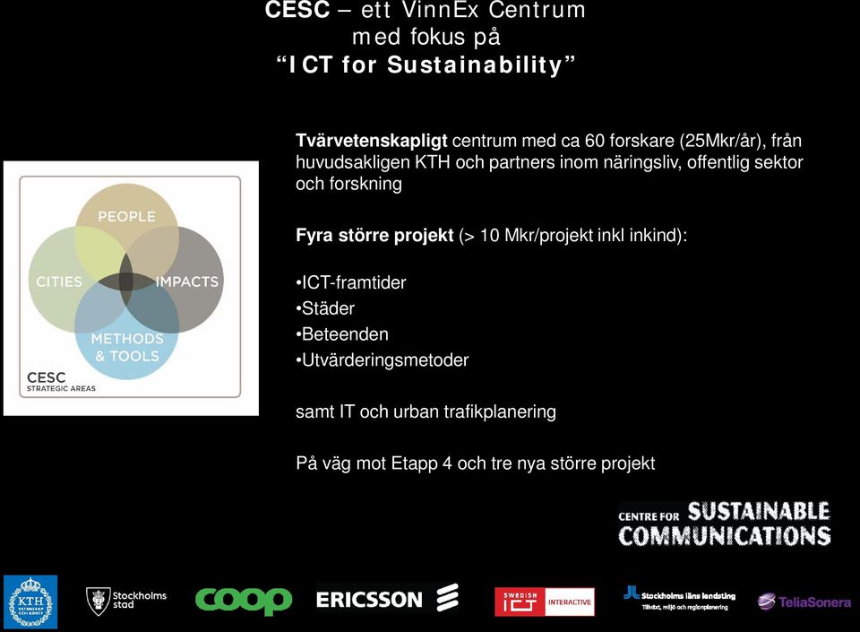 forskning Fyra större projekt (> 10 Mkr/projekt inkl inkind): ICT-framtider Städer Beteenden