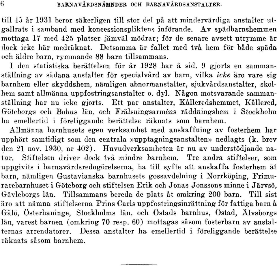 Detsamma är fallet med två hem för både späda och äldre barn, rymmande 88 barn tillsammans. I den statistiska berättelsen för år 1928 har å sid.