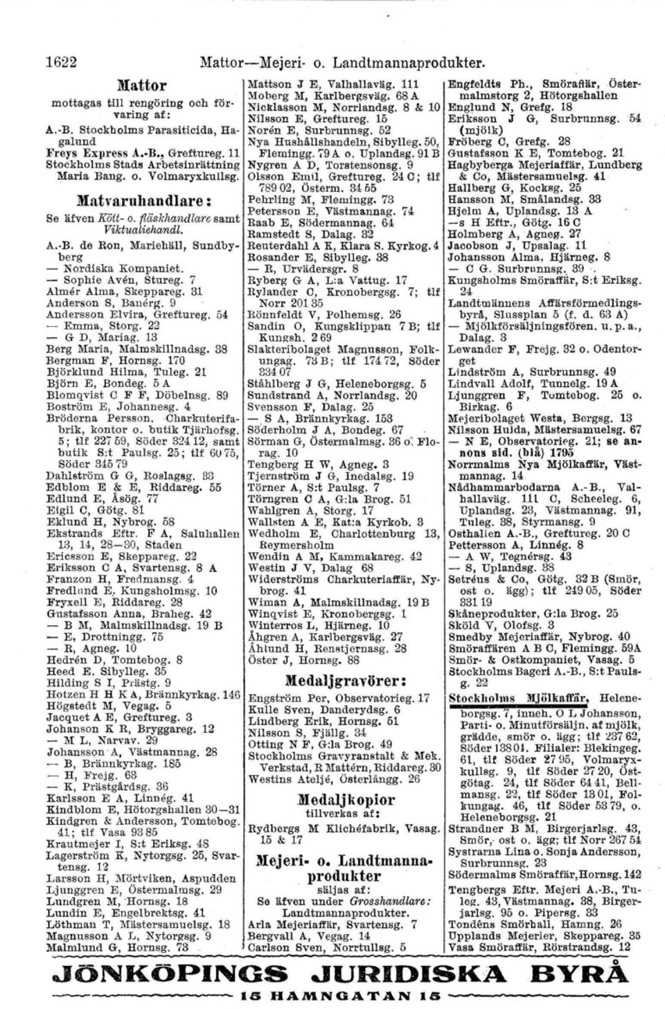 - Sophie Aven, Stureg. 7 Almer Alma, Skeppareg. 31 Anderson S, Bauerg. 9 Andersson Elvira, Greftureg. ~ Emma, Storg. 22 - G D, Martag. 13 Berg Maria, Malmskillnadsg. 88 Bergman F, Hornsg.