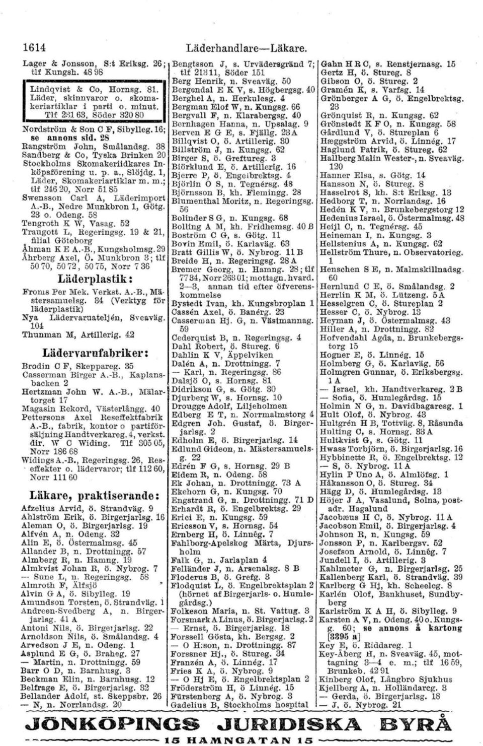 m.; tlf 24620, Norr 5185 Swensson Carl A, Läderimport A.-B_, Nedre Munkbron 23 o. Odeng. 58 Tengroth K 'W, Vas ag. 52 Traugott L, Regeringsg. 19 & 21, filial Göteborg Åhman K E A.-B., Kungsholmsg.