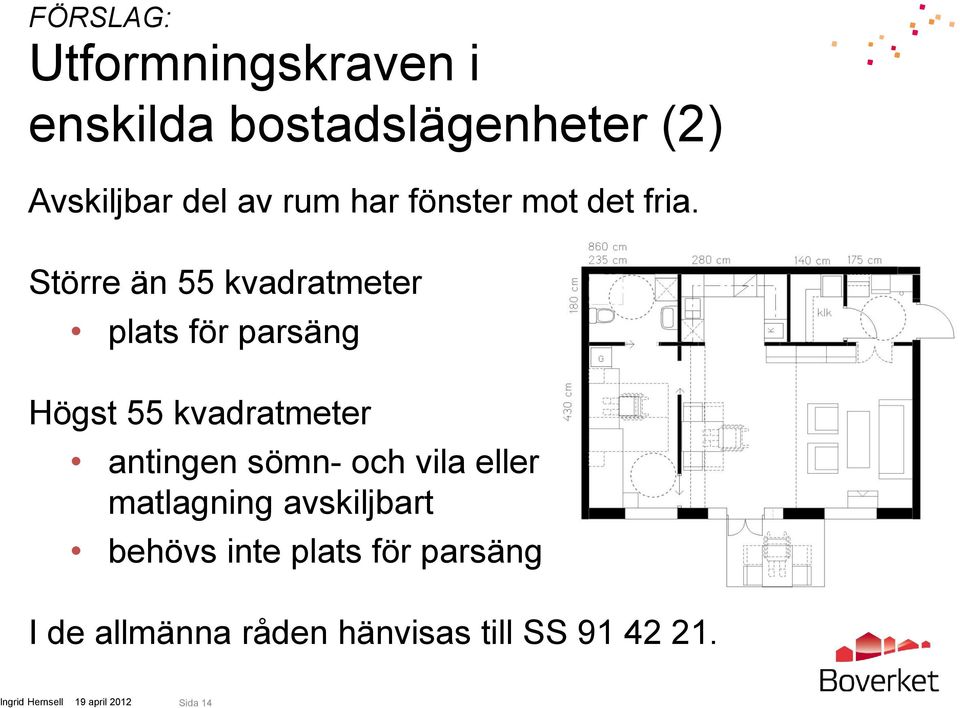 Större än 55 kvadratmeter plats för parsäng Högst 55 kvadratmeter antingen