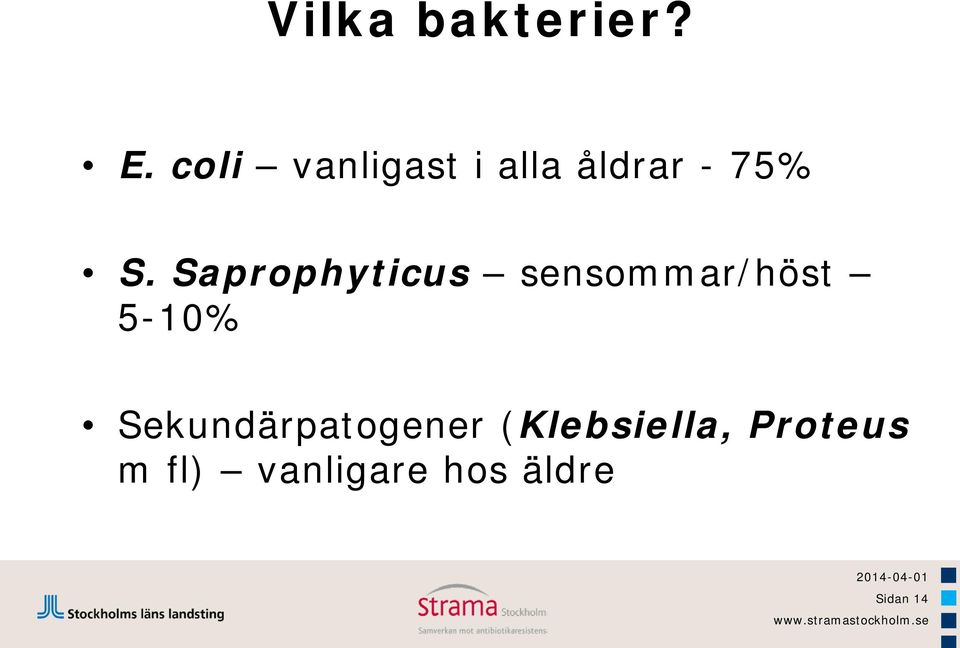 Saprophyticus sensommar/höst 5-10%