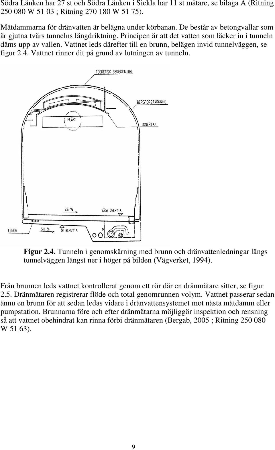 Vattnet leds därefter till en brunn, belägen invid tunnelväggen, se figur 2.4.