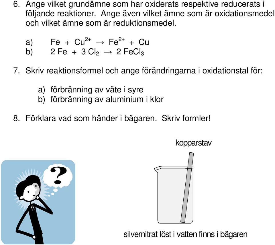 a) Fe + Cu 2+ Fe 2+ + Cu b) 2 Fe + 3 Cl 2 2 FeCl 3 7.