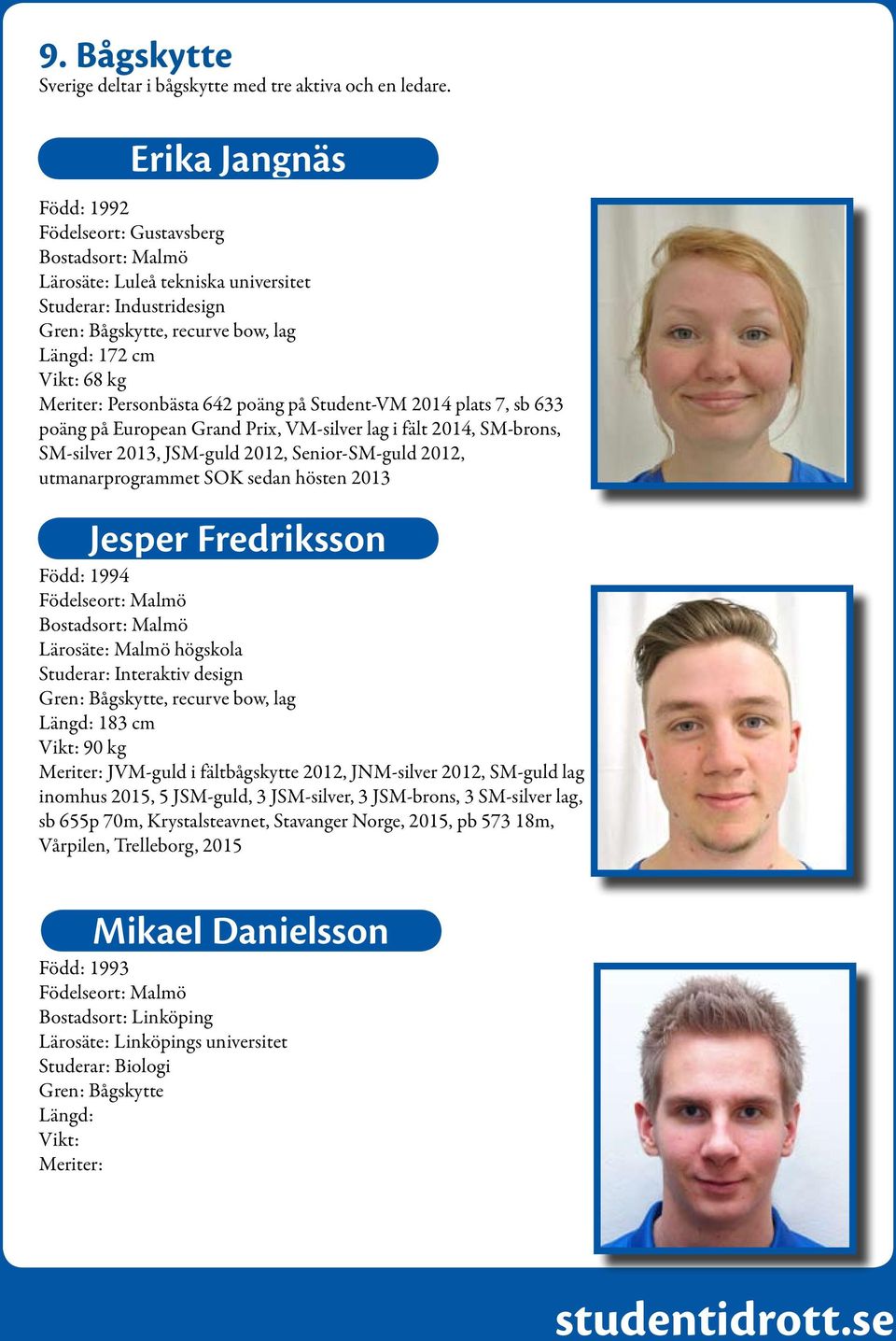 Personbästa 642 poäng på Student-VM 2014 plats 7, sb 633 poäng på European Grand Prix, VM-silver lag i fält 2014, SM-brons, SM-silver 2013, JSM-guld 2012, Senior-SM-guld 2012, utmanarprogrammet SOK