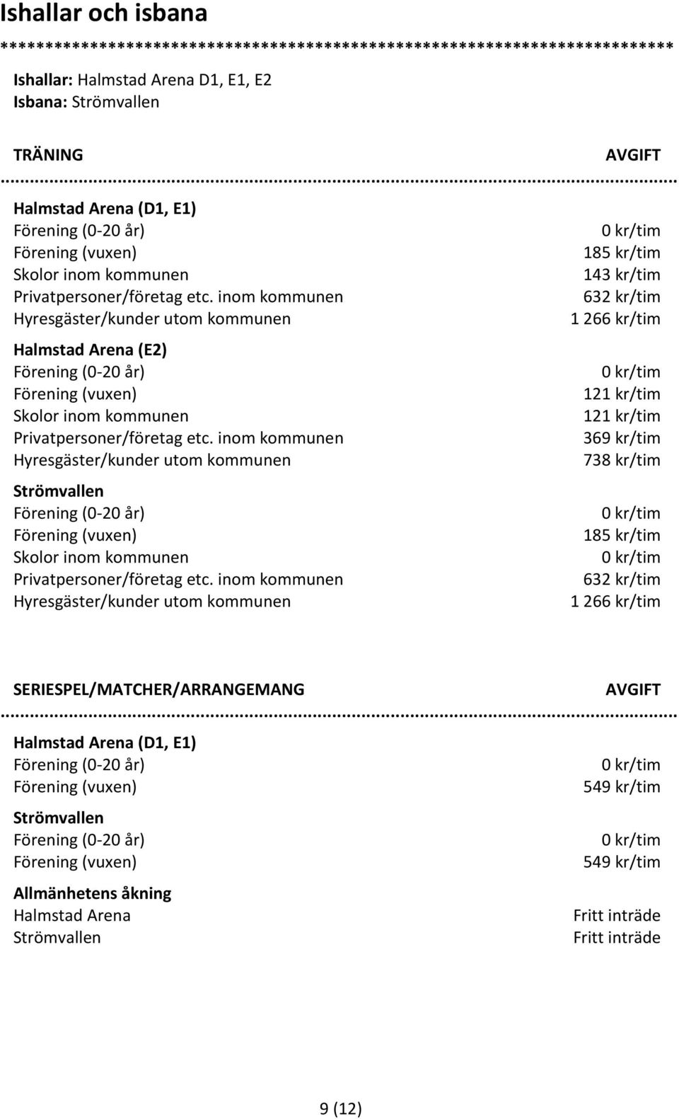 kr/tim Strömvallen 185 kr/tim 1 266 kr/tim SERIESPEL/MATCHER/ARRANGEMANG Halmstad Arena (D1, E1) 549