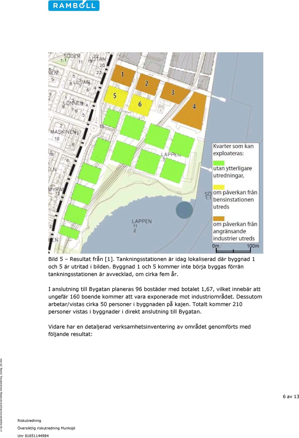 I anslutning till Bygatan planeras 96 bostäder med botalet 1,67, vilket innebär att ungefär 160 boende kommer att vara exponerade mot industriområdet.