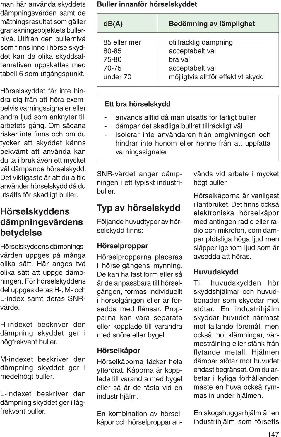 Hörselskyddet får inte hindra dig från att höra exempelvis varningssignaler eller andra ljud som anknyter till arbetets gång.