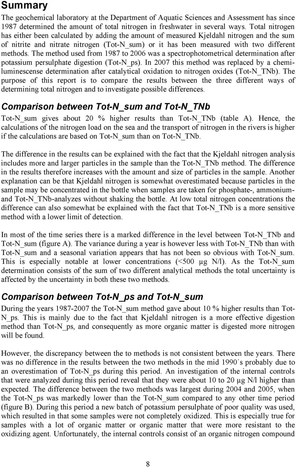 The method used from 1987 to 26 was a spectrophotometrical determination after potassium persulphate digestion (Tot-N_ps).