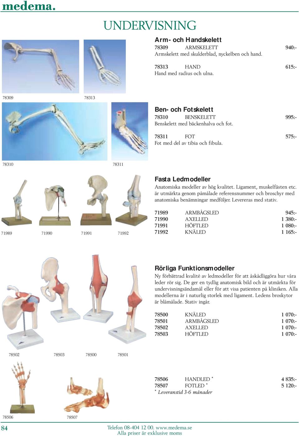 78310 78311 Fasta Ledmodeller Anatomiska modeller av hög kvalitet. Ligament, muskelfästen etc. är utmärkta genom påmålade referensnummer och broschyr med anatomiska benämningar medföljer.